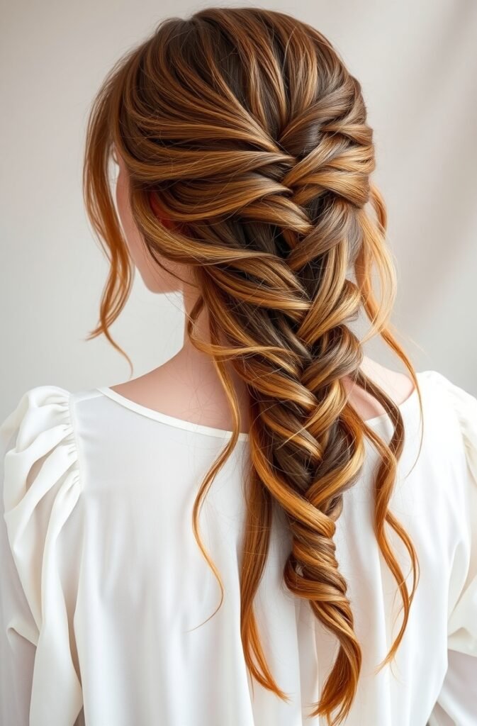 14. Relaxed Boho Braid with Loose Waves Back View