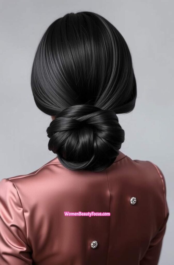 14. Sleek Low Twisted Bun Back View