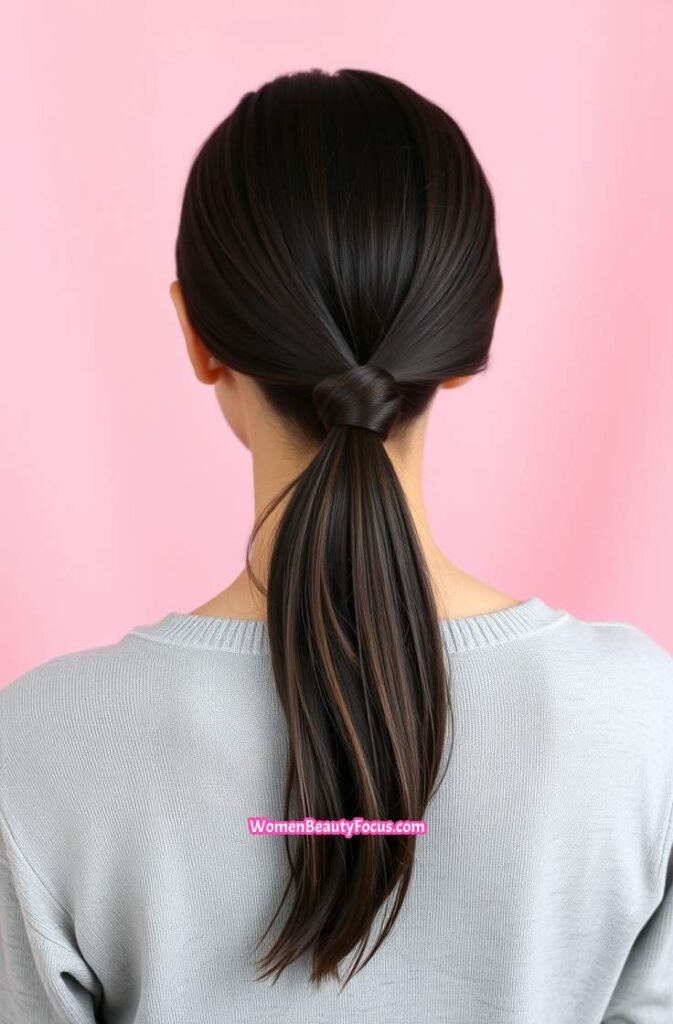 14. Sleek Twisted Ponytail with Middle Part Back View