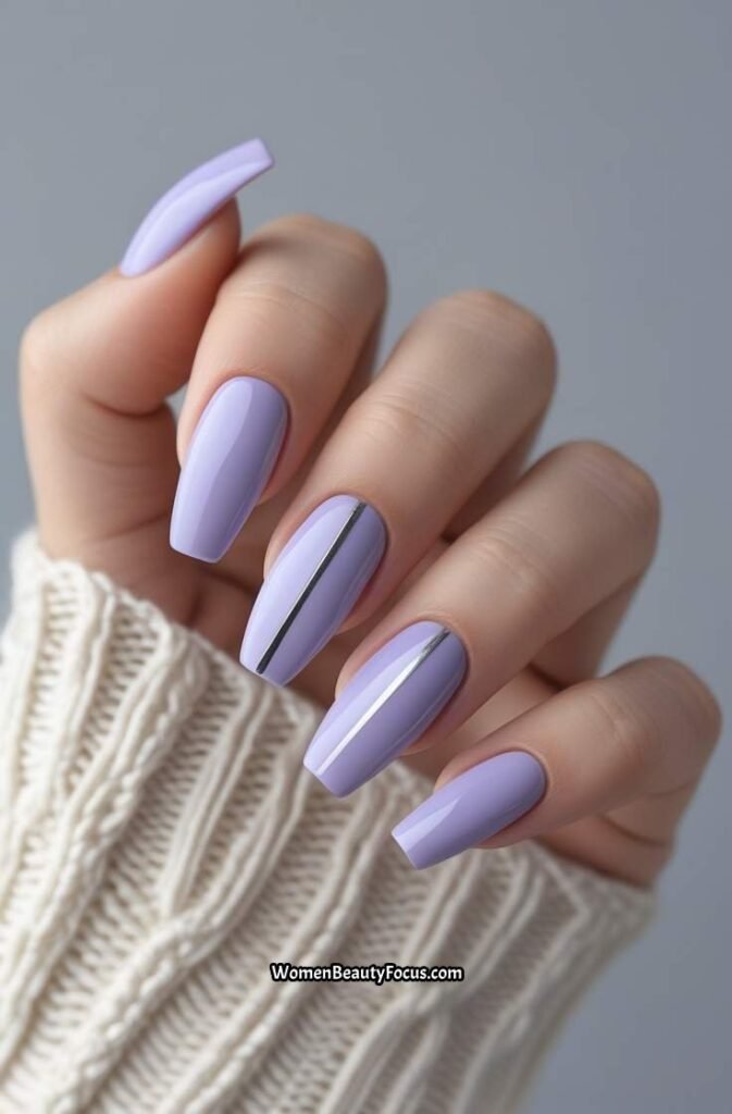 14. Soft Lavender with Silver Accent Nails