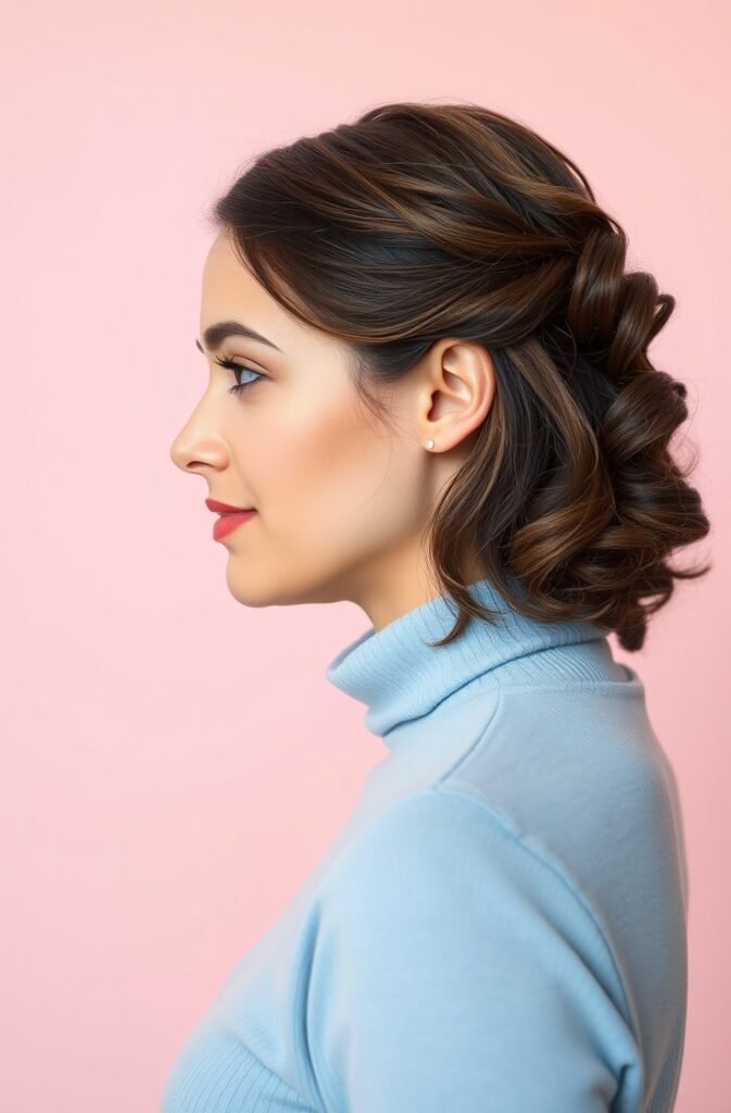 14. Tapered Wet Curls with Side Tuck Side View