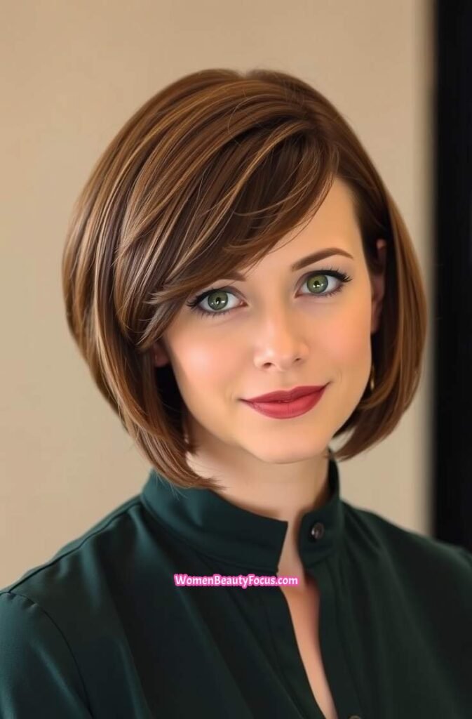 15. Cinnamon Bob with Feathered Bangs Front View