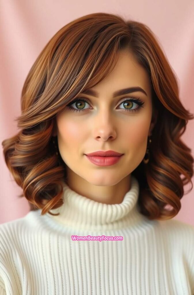 15. Curled Ends with Side Swept Bangs FrontStraight View