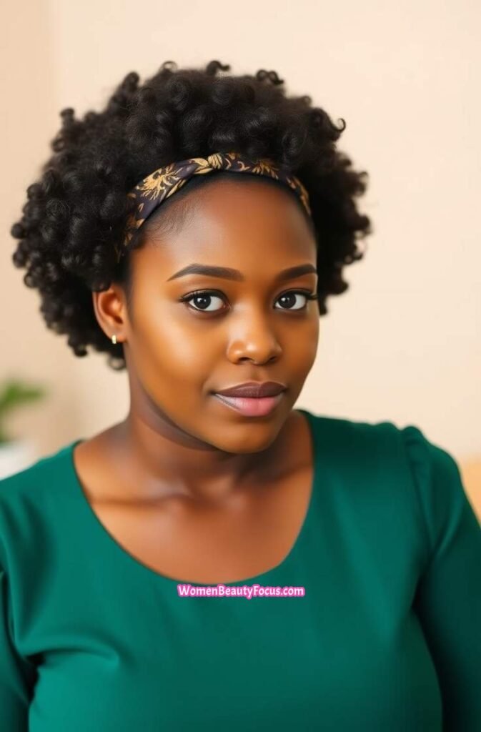 15. Curly Afro with Patterned Headband Front View