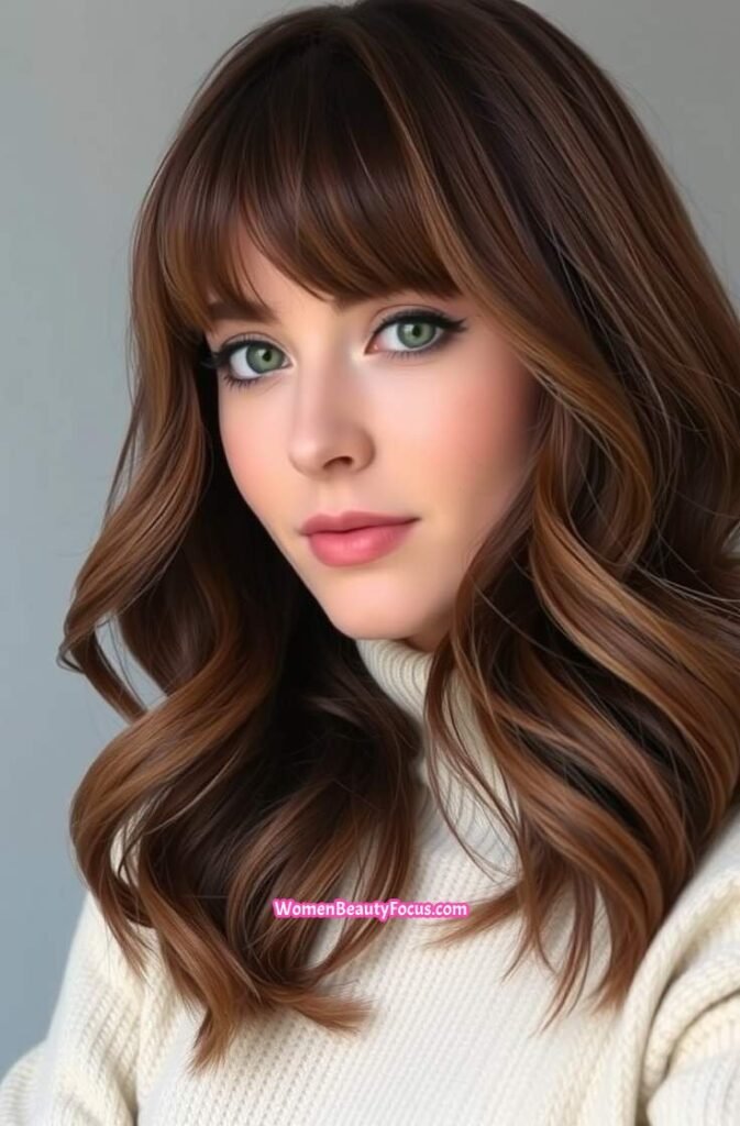 15. Curtain Bangs with Loose Romantic Waves Front View