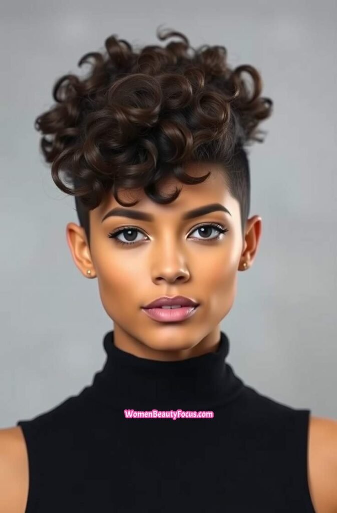 15. Frohawk with Defined Curls Front View
