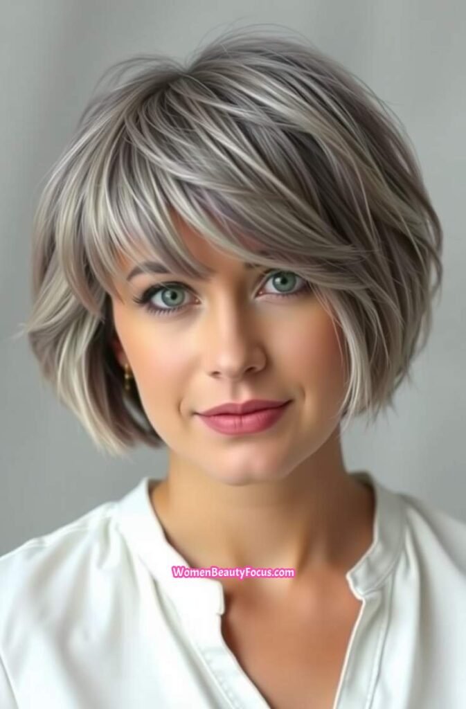 15. Grey Bob with Messy Texture FrontStraight View