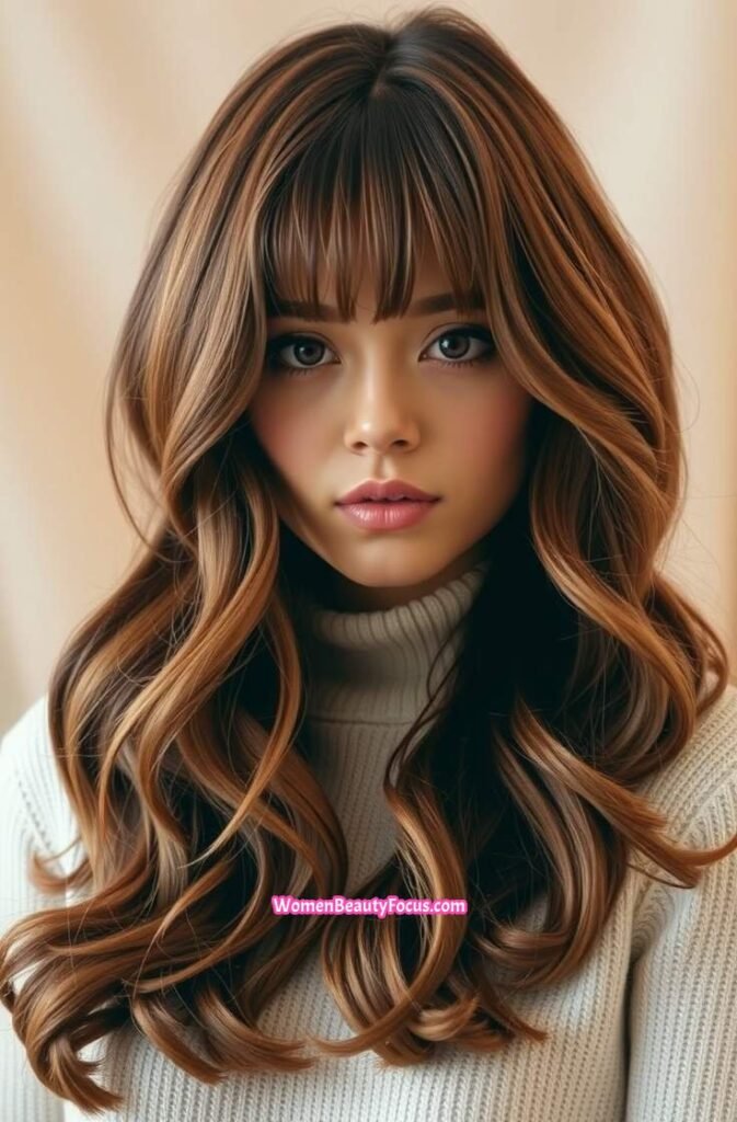 15. Long Butterfly Layers with Curtain Bangs Front View