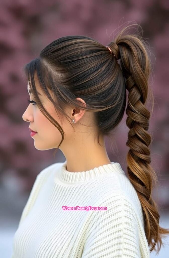 15. Long Natural Ponytail with Slicked Edges FrontStraight View