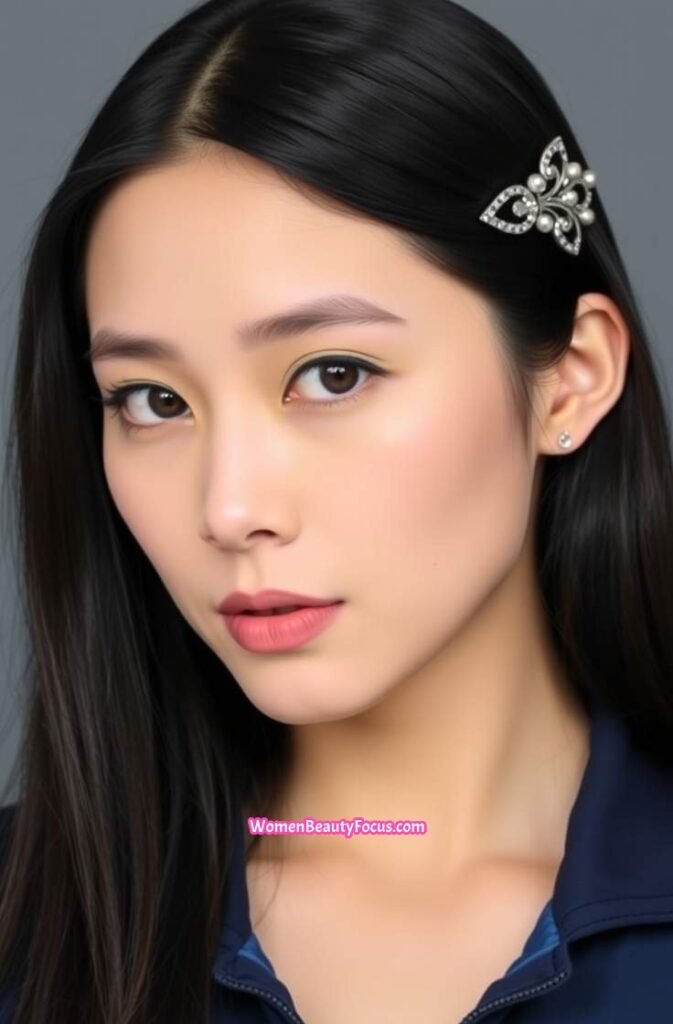 15. Long Sleek Hair with a Side Clip Front View