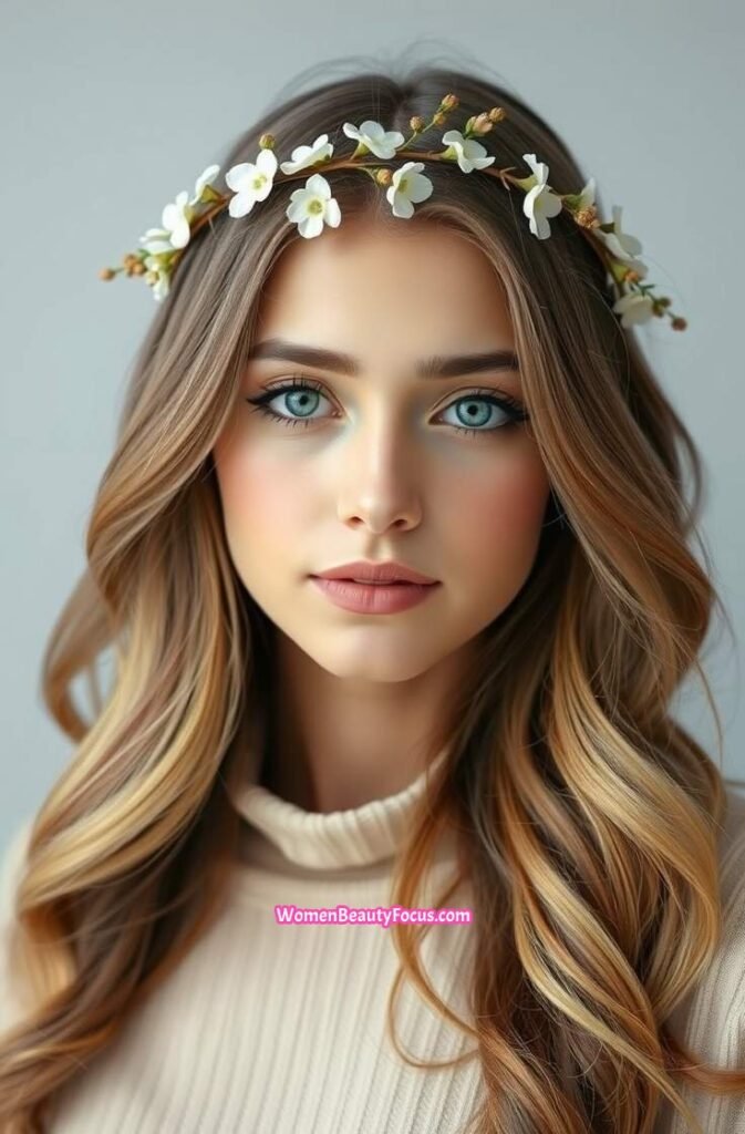 15. Romantic Loose Waves with Hair Vine Front View