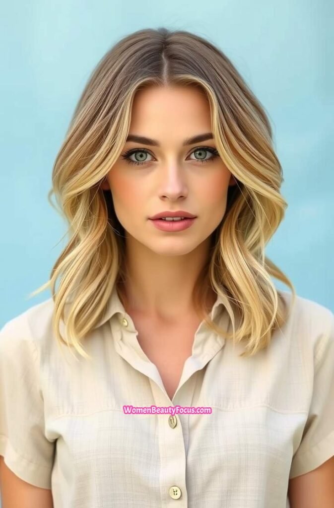 15. Shoulder Length Lob with Subtle Waves FrontStraight View