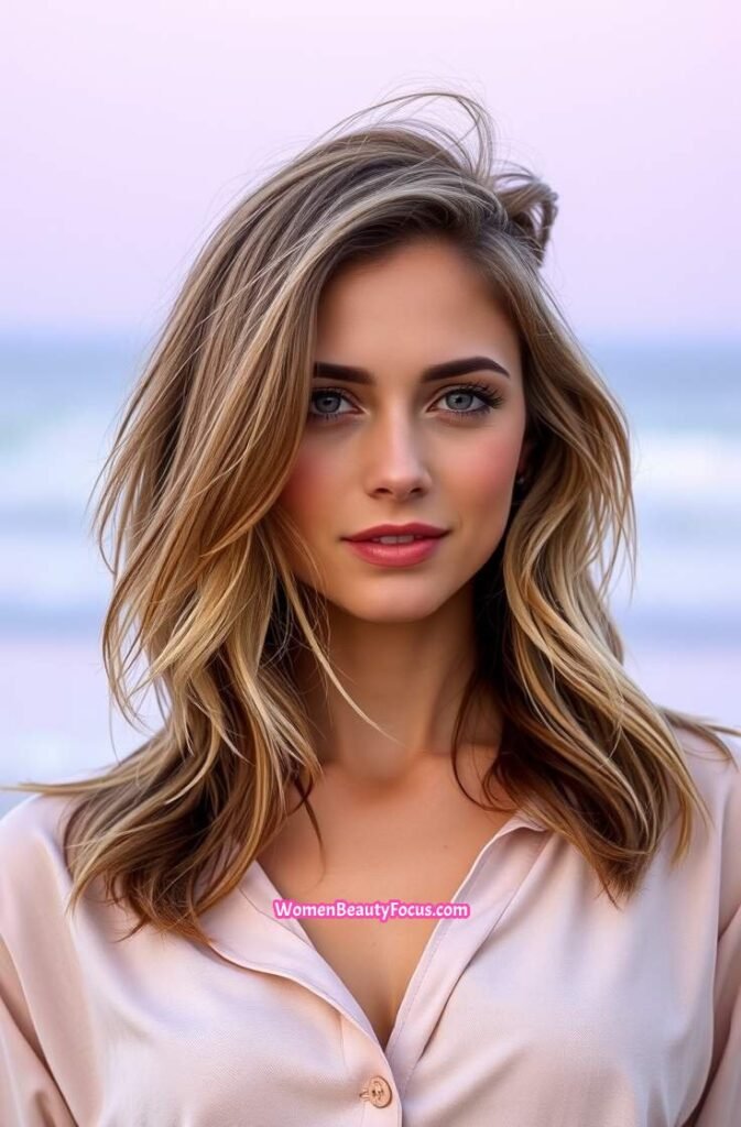15. Side Part with Soft Beach Waves Front View
