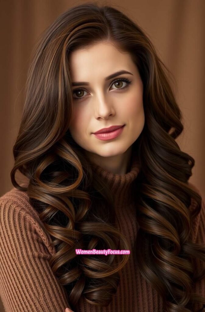 15. Side Parted Long Curls with Shine Finish FrontStraight View