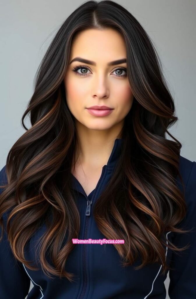 15. Side Parted Long Waves Front View