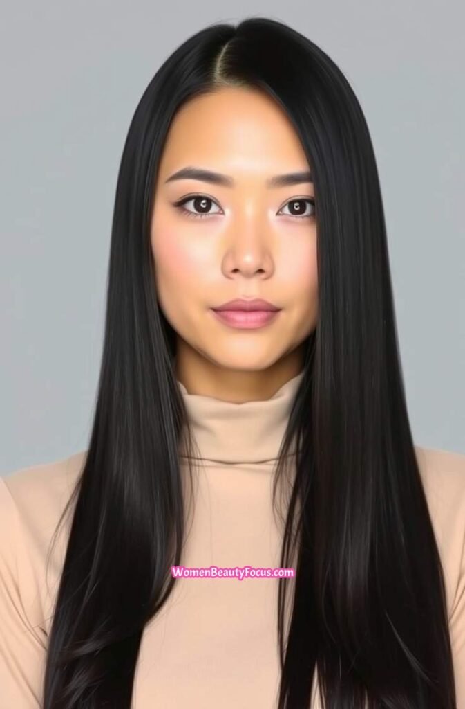 15. Sleek Straight Hair with Middle Part Front View