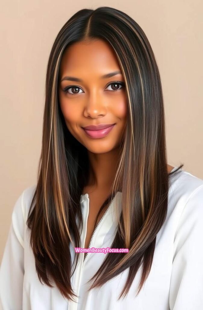15. Smooth Straight Hair with Subtle Highlight Blend FrontStraight View