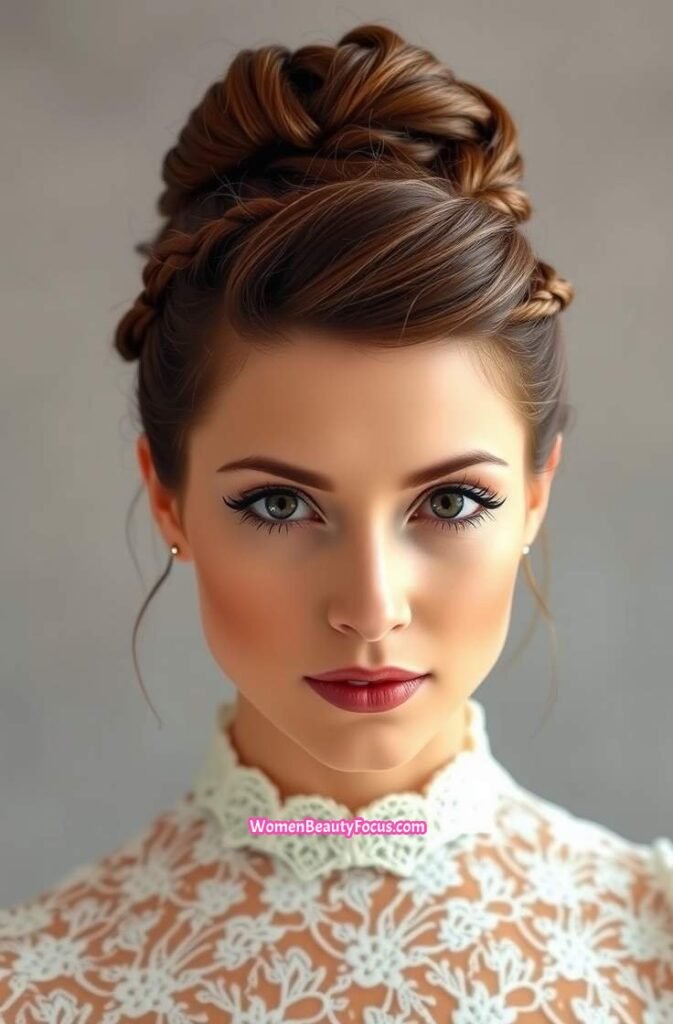 15. Textured Bun with Braided Detail Front View