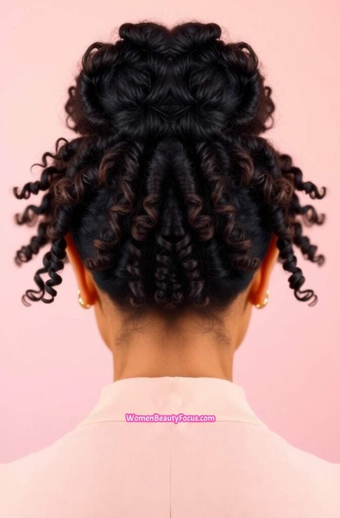 16. Back View of a Curly High Bun Back View
