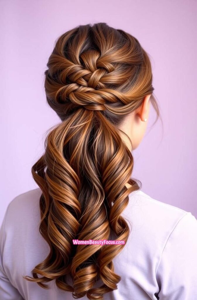 16. Bubble Ponytail with Braided Headband Back View