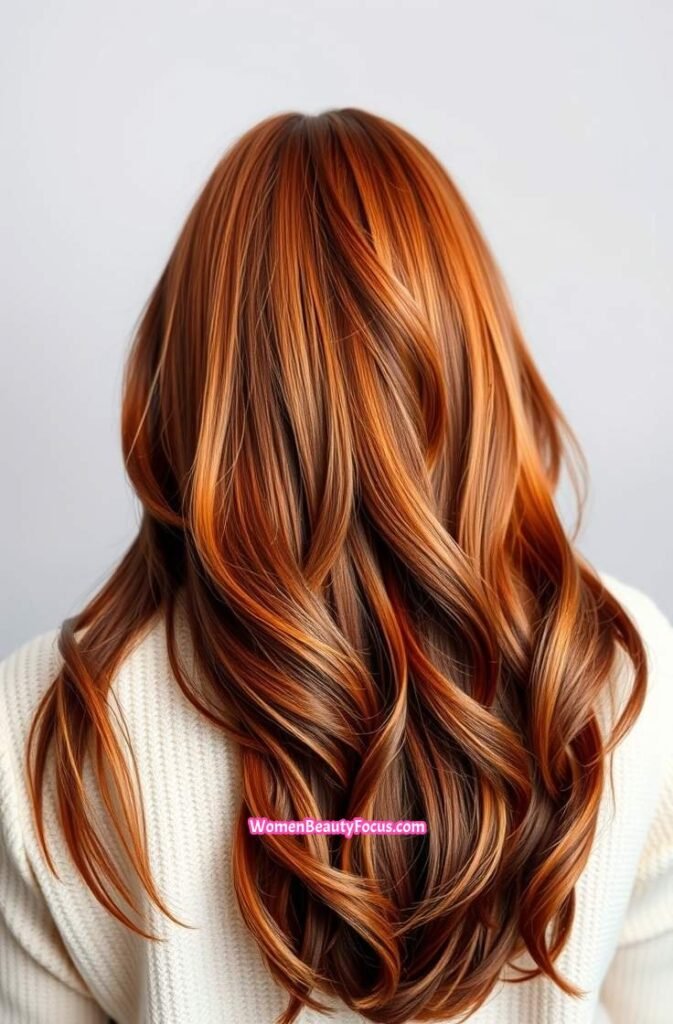 16. Cinnamon Brown Long Layers Back View