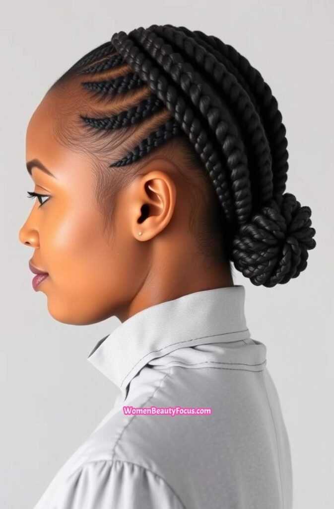 16. Cornrowed Side Bun with Neat Edges Side View
