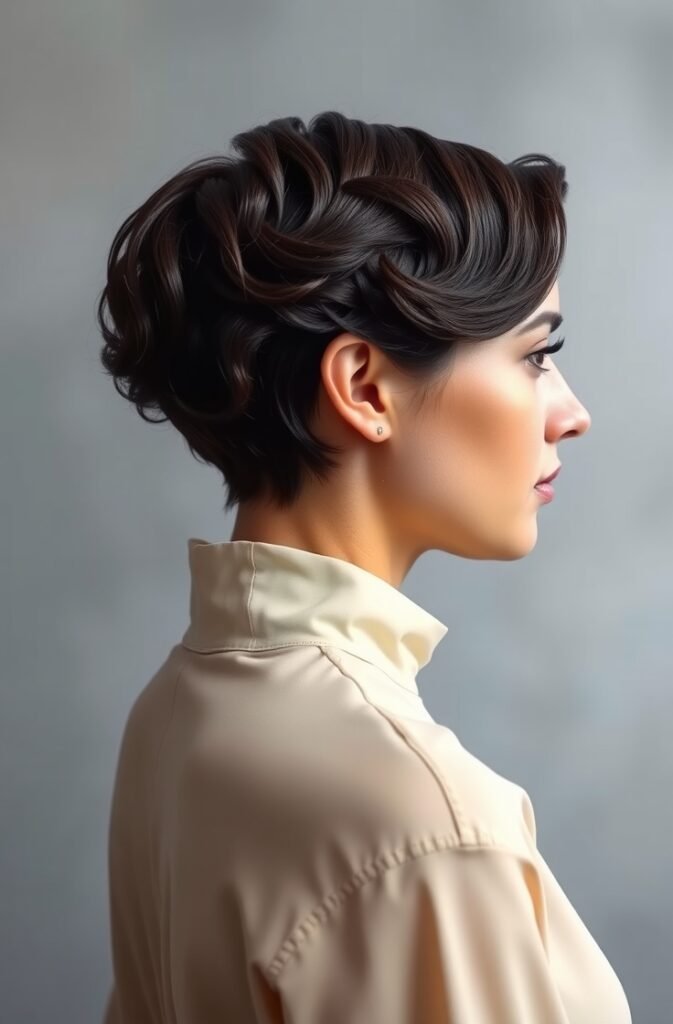 16. Edgy Wet Crop with Finger Waves Side View