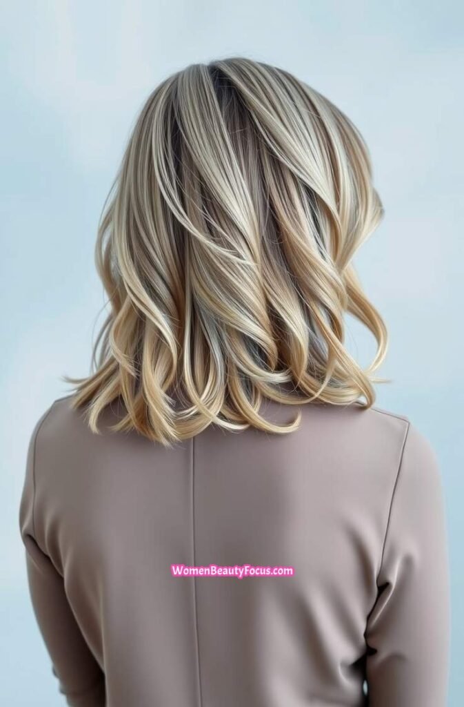 16. Grey Bob with Long Layers Back View