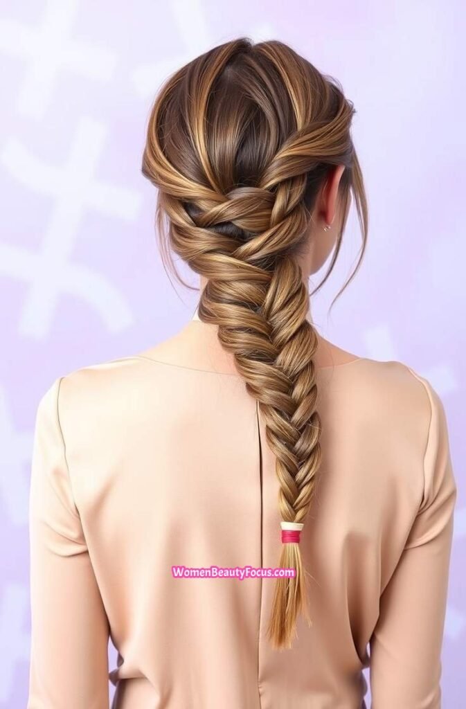 16. Loose Side Fishtail Braid Back View