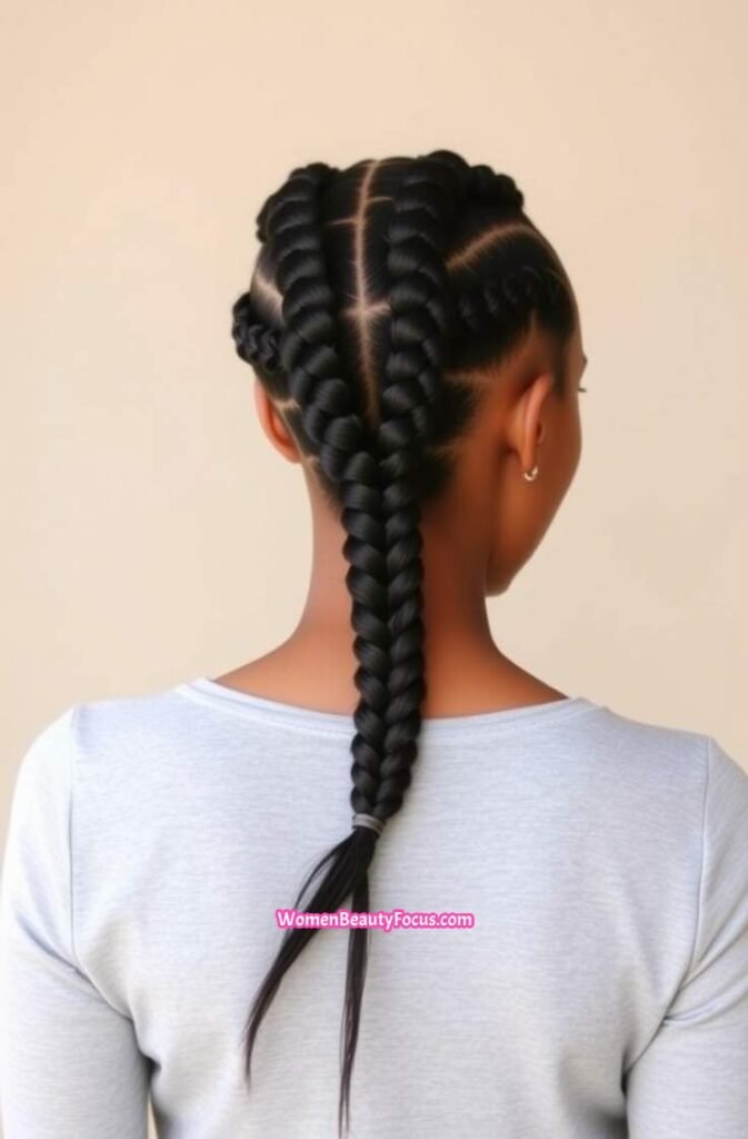 16. Sleek Cornrow Braids into Low Ponytail Back View