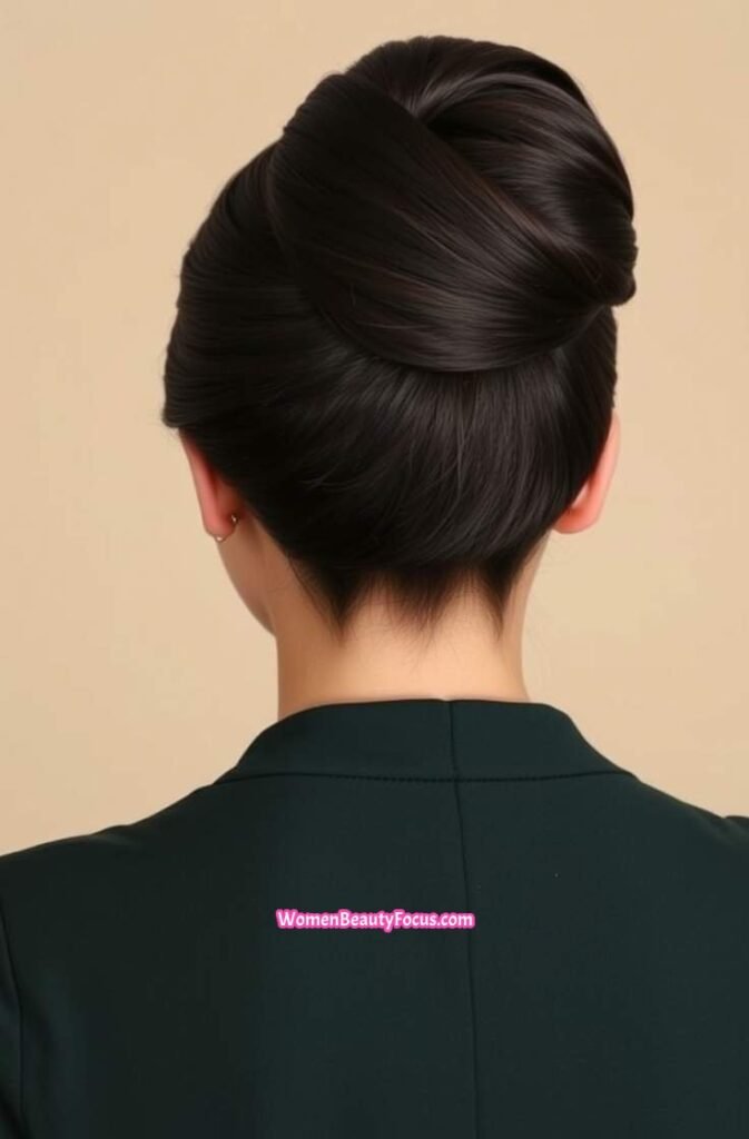16. Sleek High Bun with Smooth Finish Back View