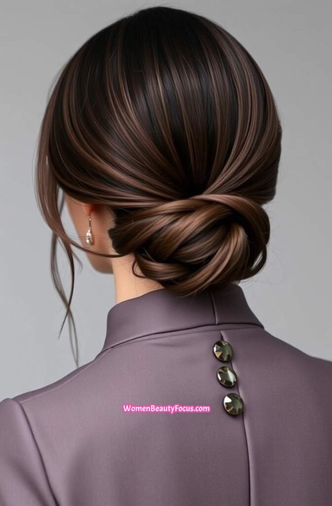 16. Sleek Low Chignon with Middle Part Back View