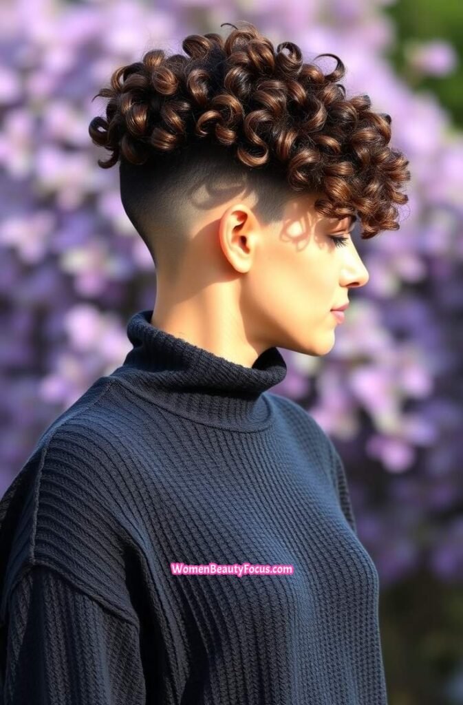 16. Soft Undercut with Textured Curls on Top Side View