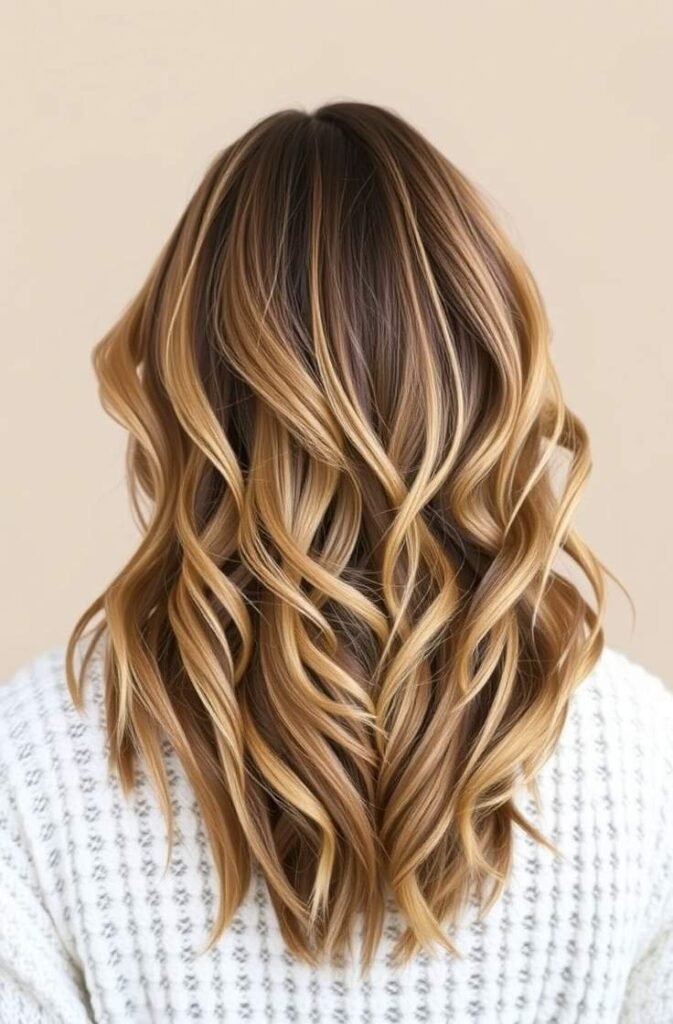 16. Textured Beach Waves with Middle Part Back View