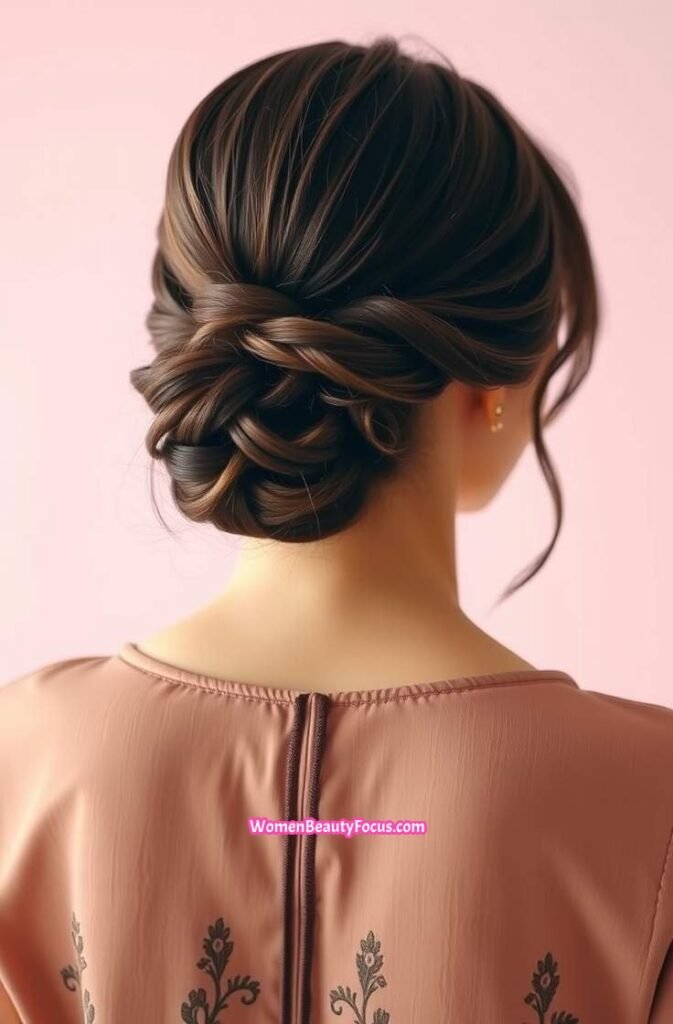 16. Textured Butterfly Cut in a Low Bun Back View