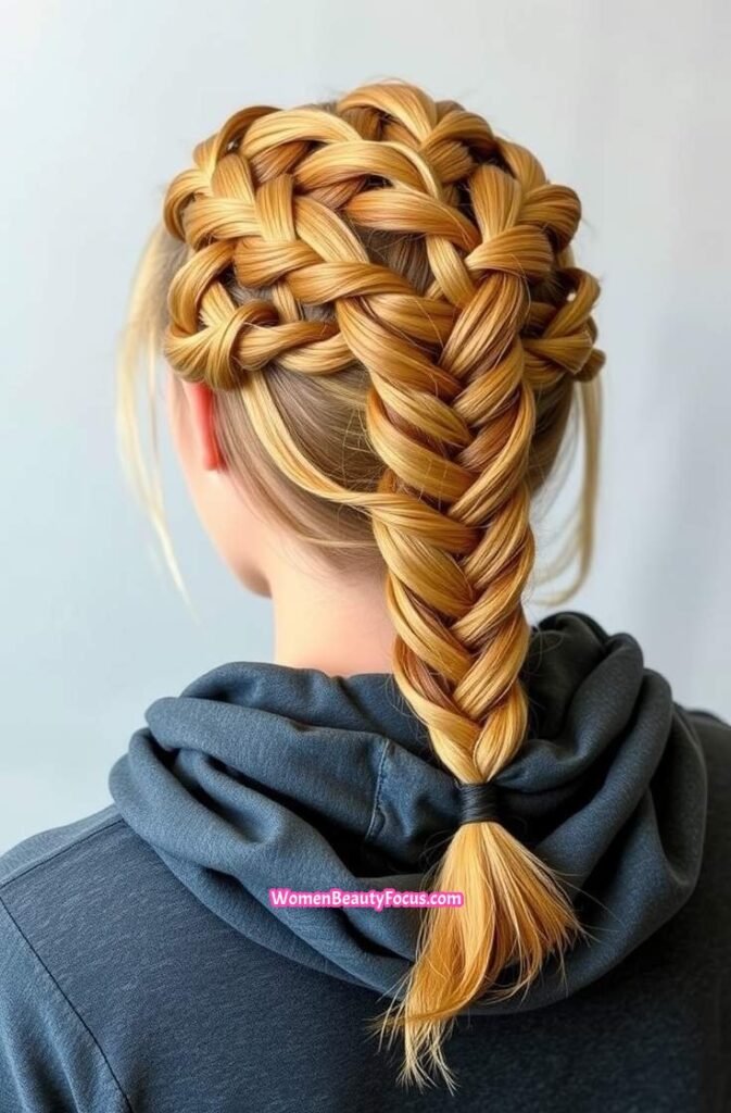 16. Twisted Halo Braid for a Secure Hold Back View
