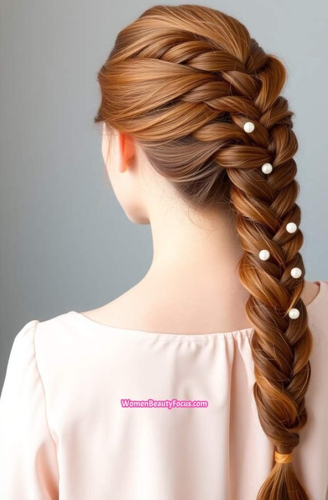 16. Twisted Rope Braid with Pearl Clips Back View
