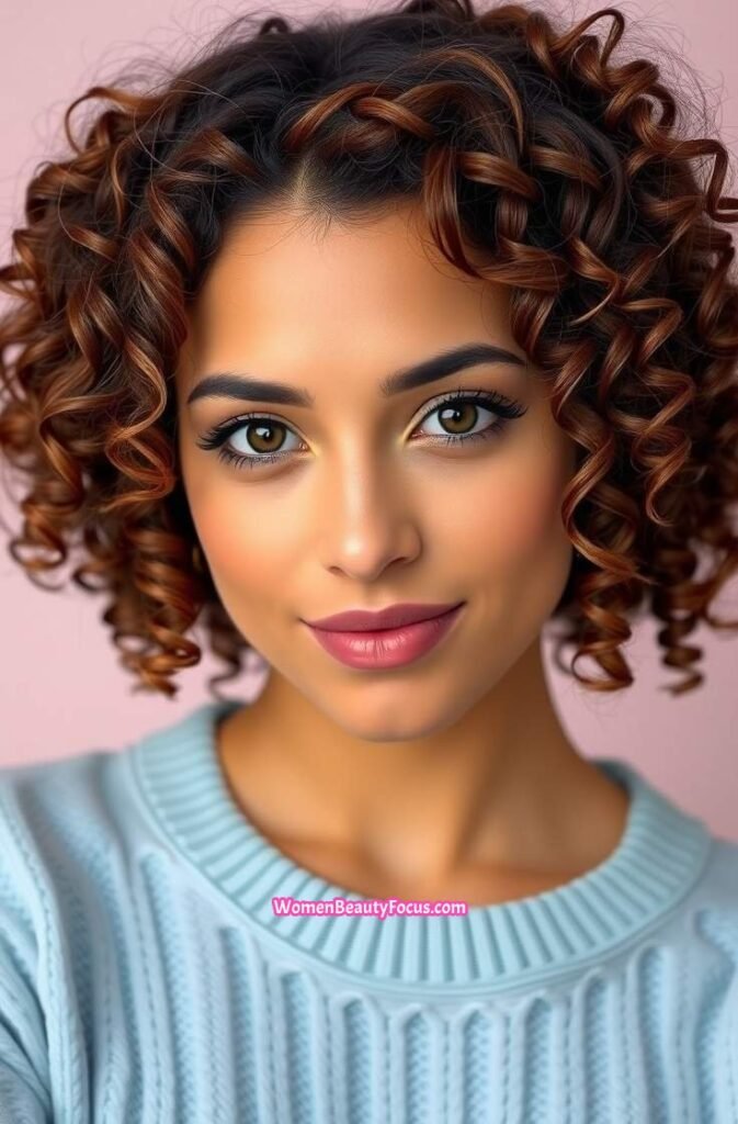 17. Braided Front Fringe with Defined Curls Front View