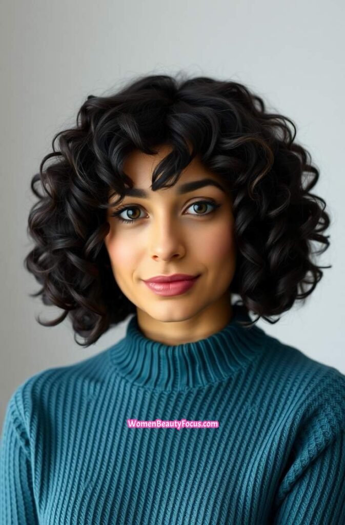 17. Curly Bob with Center Part Front View