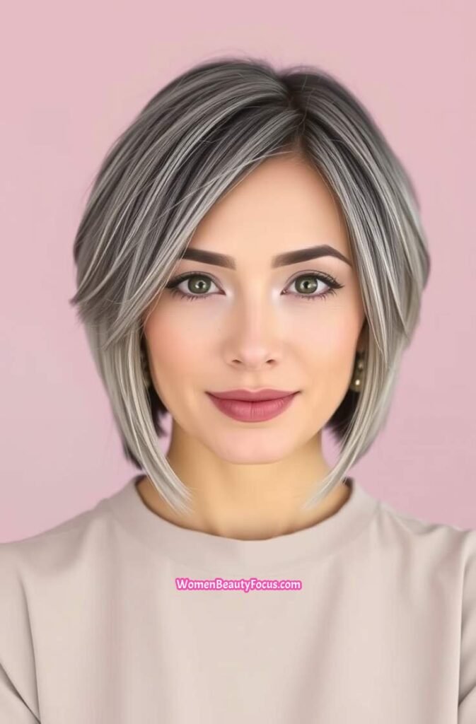 17. Grey Bob with Choppy Ends FrontStraight View
