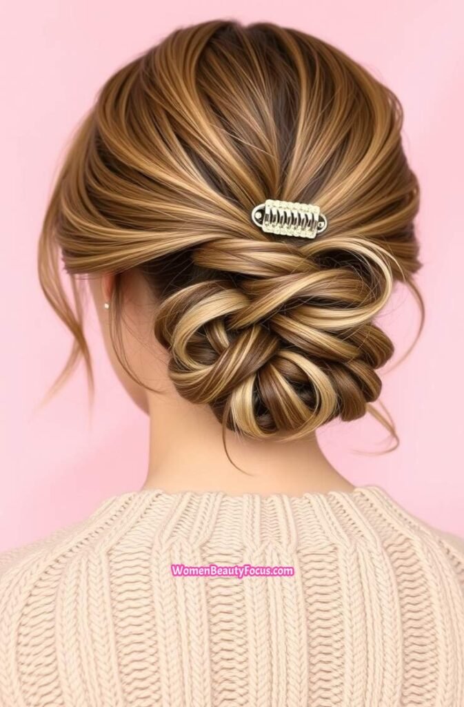 17. Low Claw Clip Updo with Soft Waves Back View