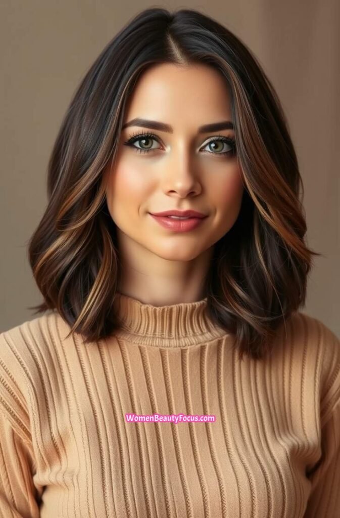 17. Mocha Highlights on Deep Brown Hair Front View