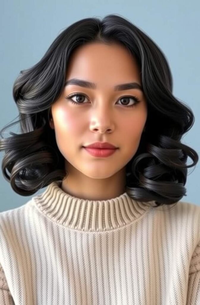 17. Short Curled Bob with Side Sweep Front View