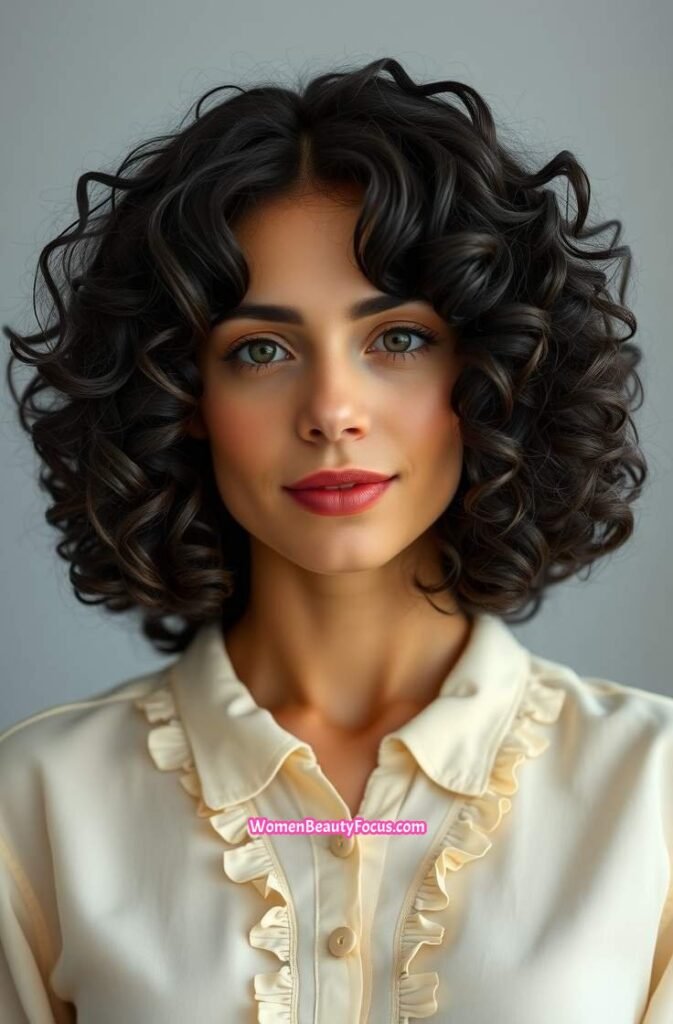 17. Shoulder Length Curly Bob with Shine Front View