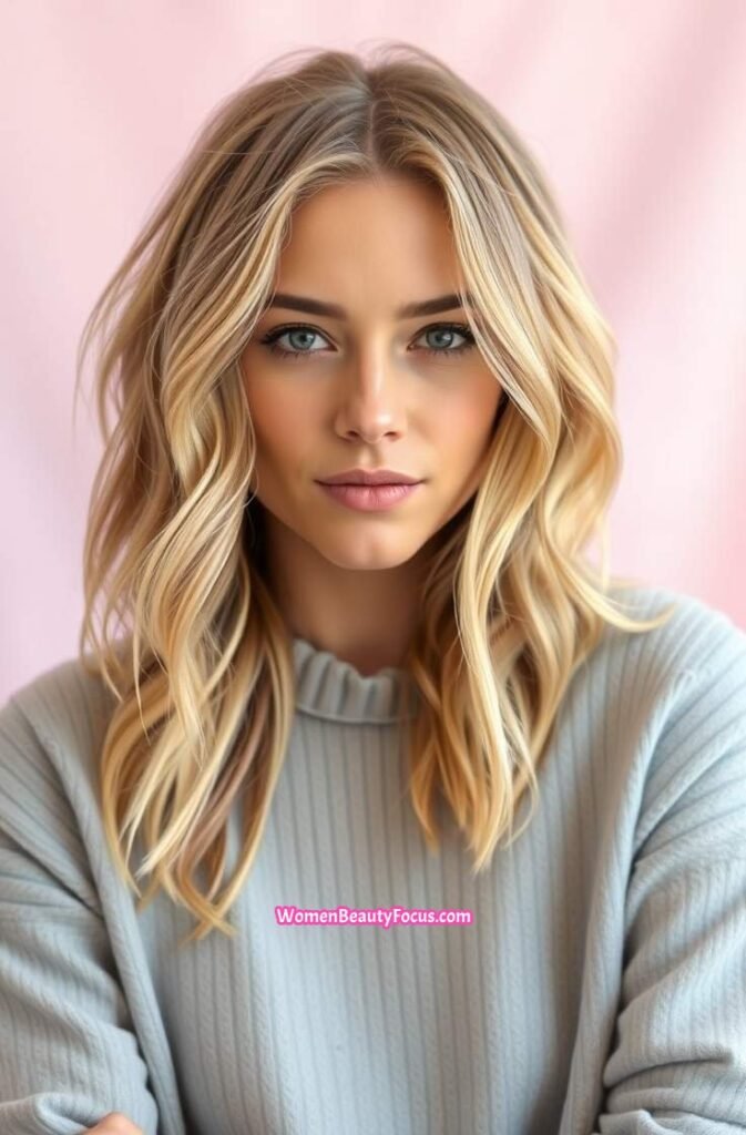 17. Textured Beachy Waves with Highlighted Ends FrontStraight View