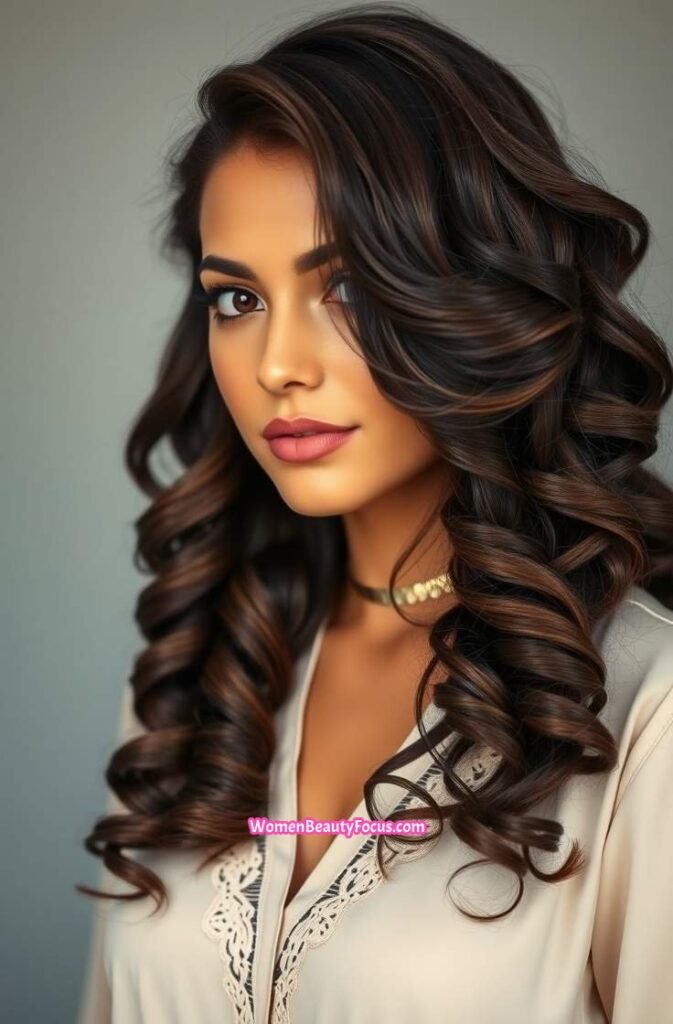 17. Voluminous Curls with Side Part Front View