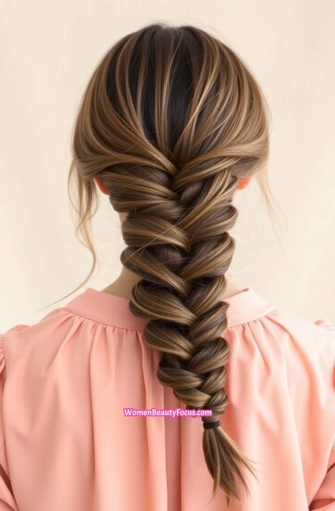18. Boho Fishtail Braid with Loose Ends Back View