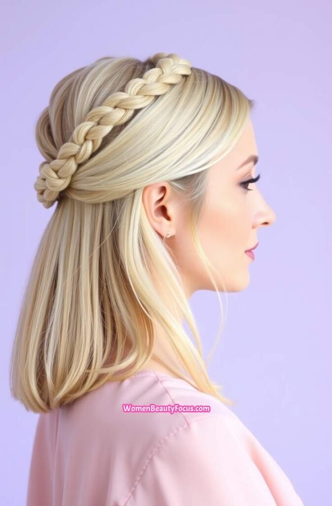 18. Braided Crown with Loose Hair Down Side View