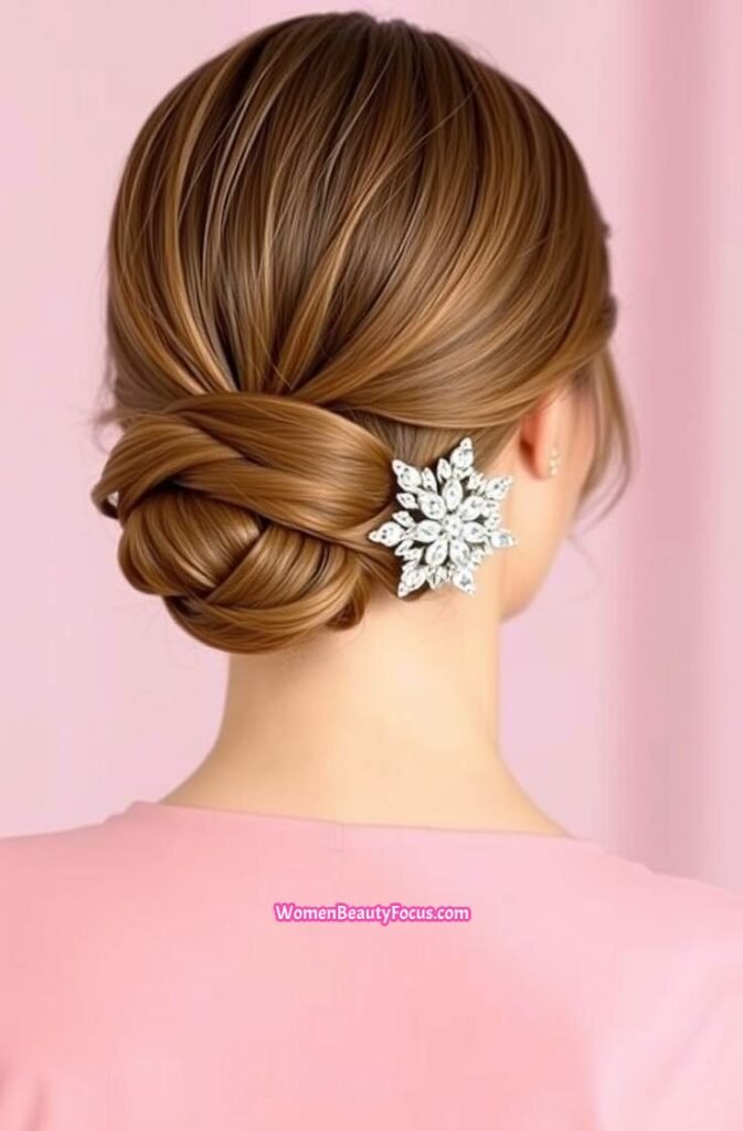 18. Classic Chignon with Decorative Comb Back View