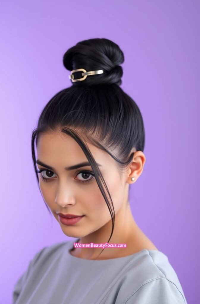 18. Elegant Claw Clip Top Knot Front View